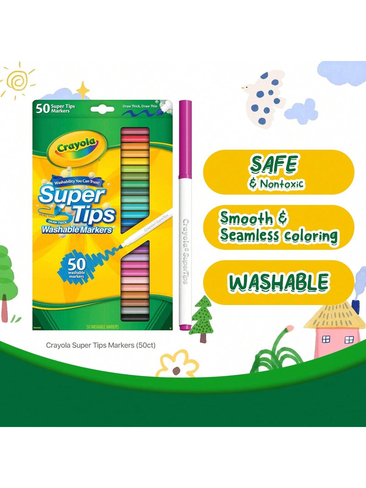 Crayola Super Tips Washable Markers, 50 Pack, Versatile & Non-Bleed, Ages 3+