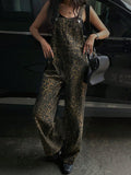 Leopard Print Denim Overalls Without Tank Top