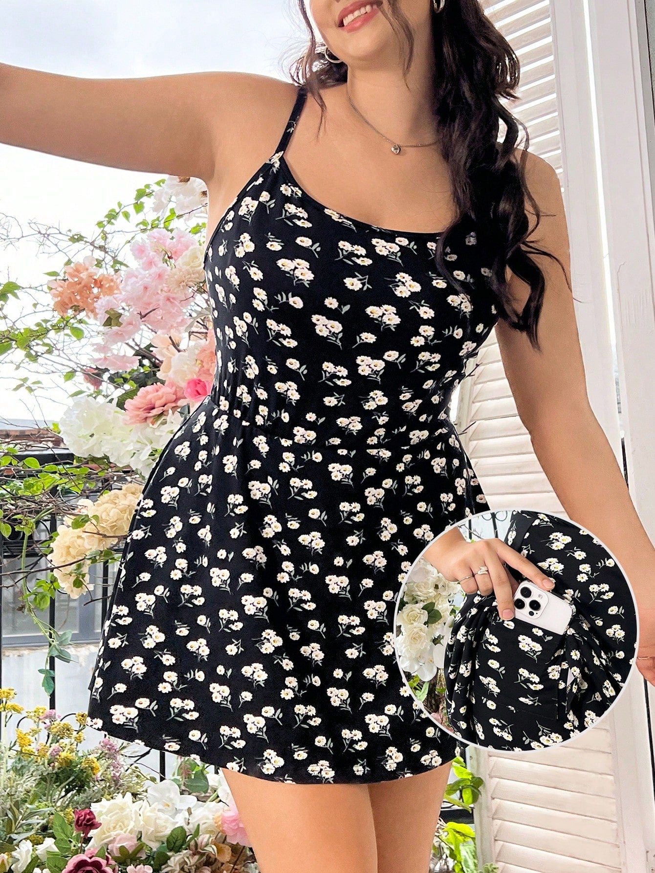 Plus Size Women's Black Sleeveless Jumpsuit For Summer, Autumn, Back-To-School, Campus, Outdoor Sports, Yoga, Casual, Daily Wear, Featuring A-Line Ruffle Hem, High Elasticity, Comfortable Fabric, Solid Color, With Pockets And Anti-Light Design