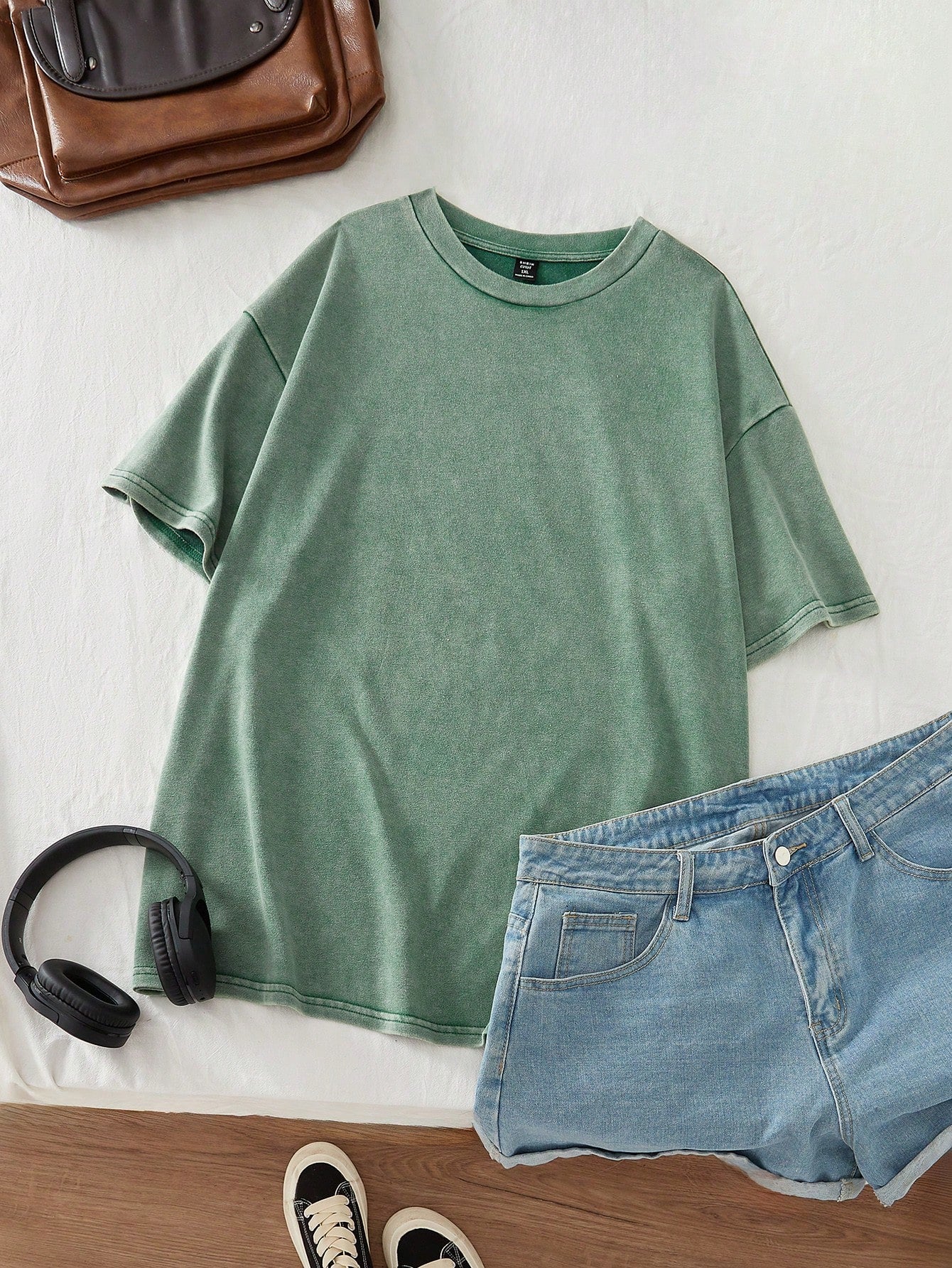 Plus Size Acid Washed Look Vintage Knitted Distressed Loose Fit Short Sleeve T-Shirt