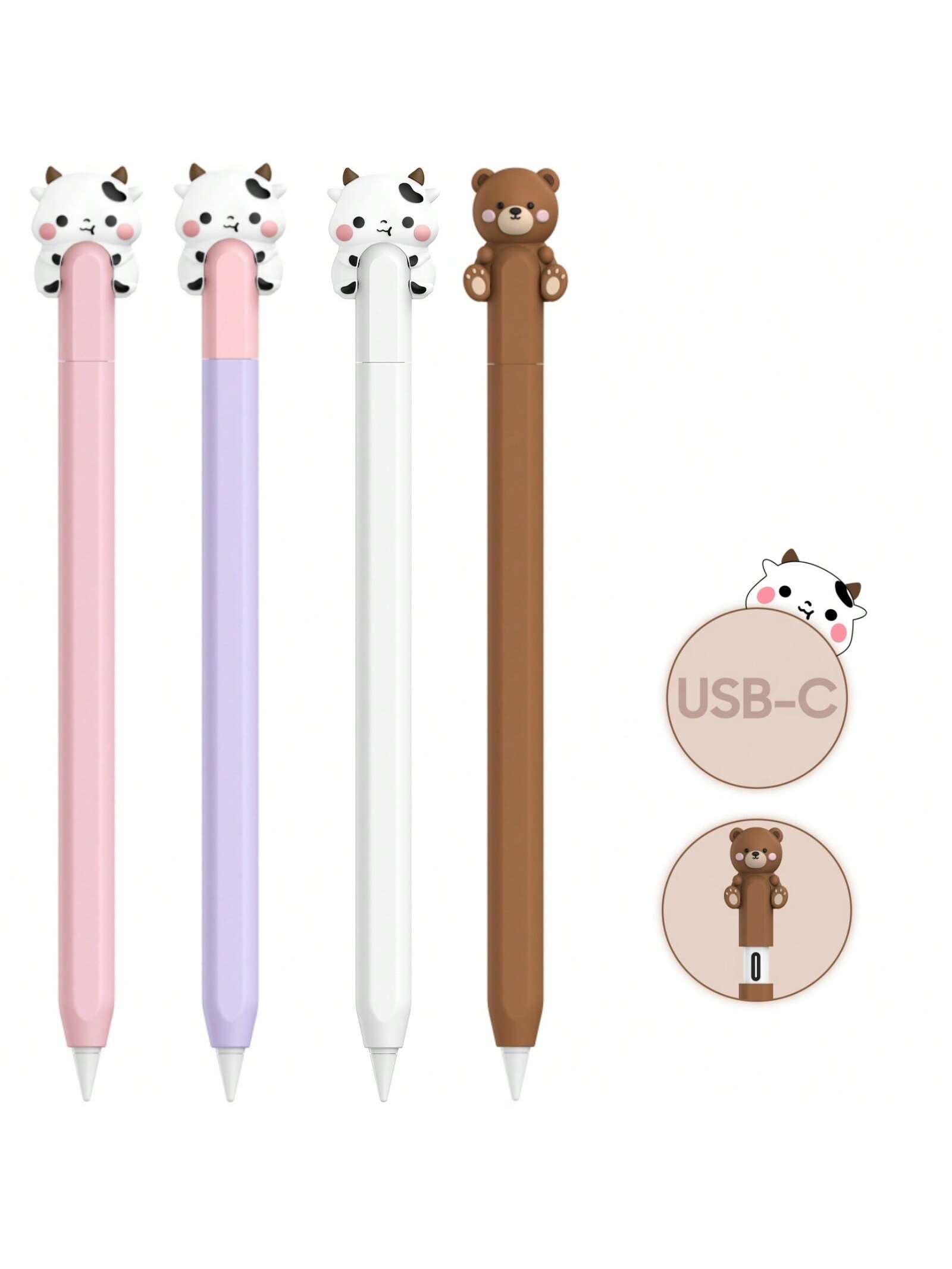 Cute Cow Silicone Case Compatible With Apple Pencil USB-C Case, Protective Cover Sleeve Compatible With Apple Pencil (USB-C)