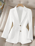 Women's Spring & Autumn Solid Color Lapel Long Sleeve Single Breasted Elegant Commuter Blazer Jacket