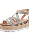 TINSTREE Womens Wedge Espadrilles Platform Cross Strap Ankle Buckle Open Toe Slingback Summer Sandals