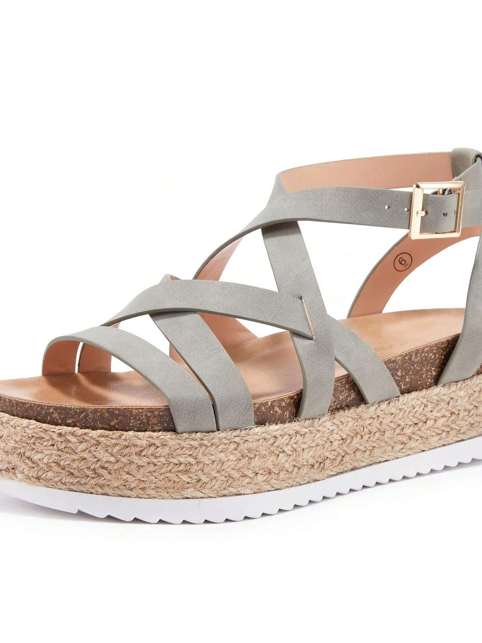 TINSTREE Womens Wedge Espadrilles Platform Cross Strap Ankle Buckle Open Toe Slingback Summer Sandals