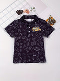 Boys School Bus Print Polo Shirt For Gift Of Back To School Season, Summer Vacation And Family Activities