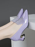 Women's Rhinestone Pointed Toe Chunky High Heel Pump, Casual & Vacation