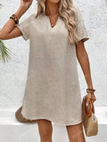 Women's Solid Color V-Neck Short Sleeve Mini Dress With Cut-Out Detail