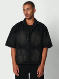 Boxy Fit Denim Shirt With Flame Embroidery College Ready