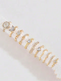 11pcs/Set Fashion Geometric Faux Gem Studded Heart Rings & Wavy Butterfly Golden Rings