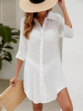 Swim Summer Beach Solid Button Front Kimono