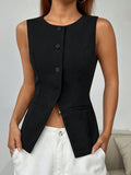 Women's Solid Color Sleeveless Blazer For Daily Wear