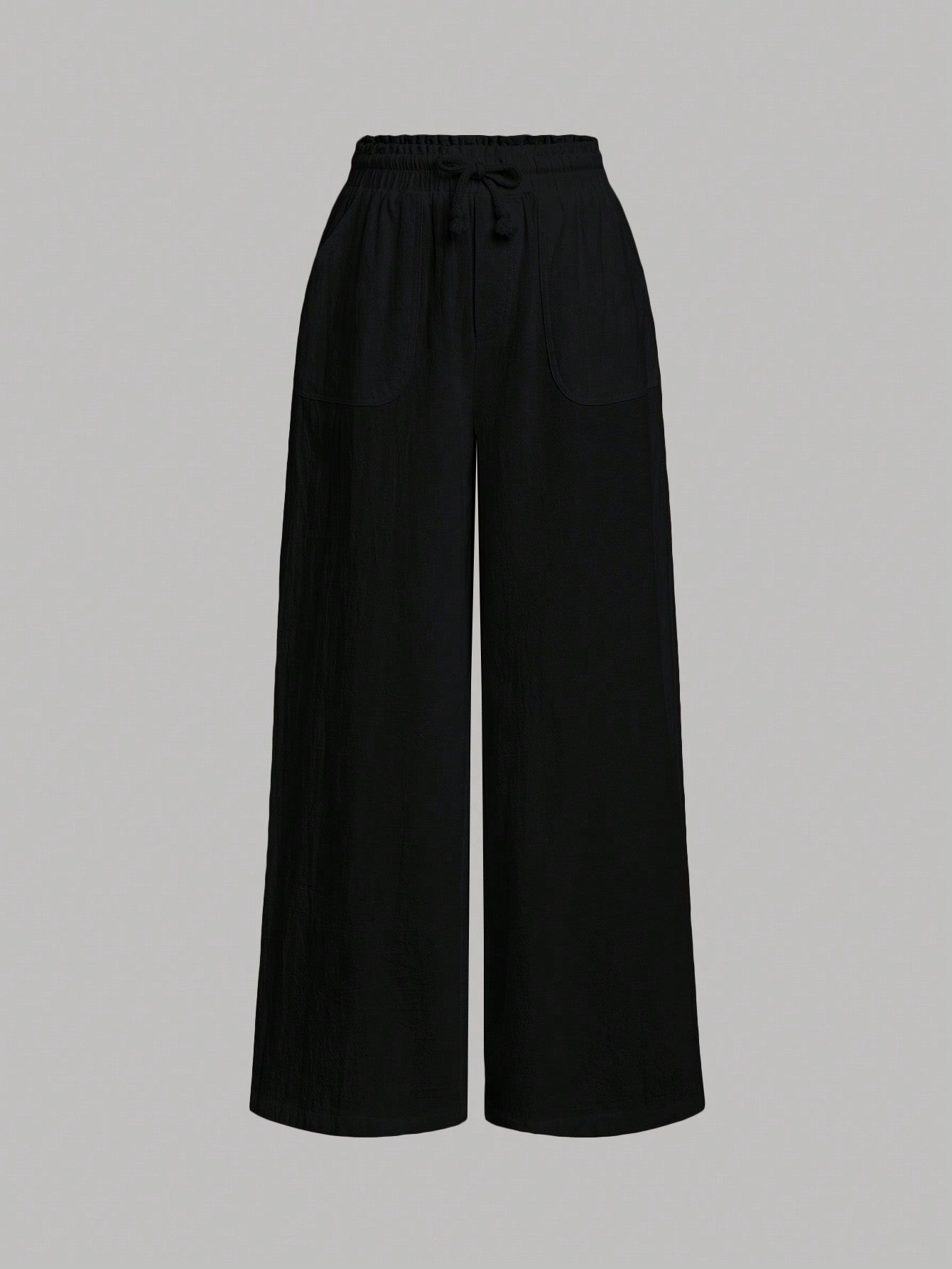 Tween Girls' Loose Retro Solid Color Minimalist Straight Pants With Mid-Rise Waist And Pocket Decorations
