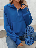 Solid Color Hooded Zipper Pocket Women's Casual Sweatshirt