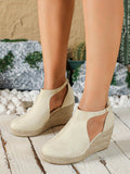 Women's Slip-On Fashionable And Lightweight Cord Heel Shoe With Buckle And Soft Wedge Heel