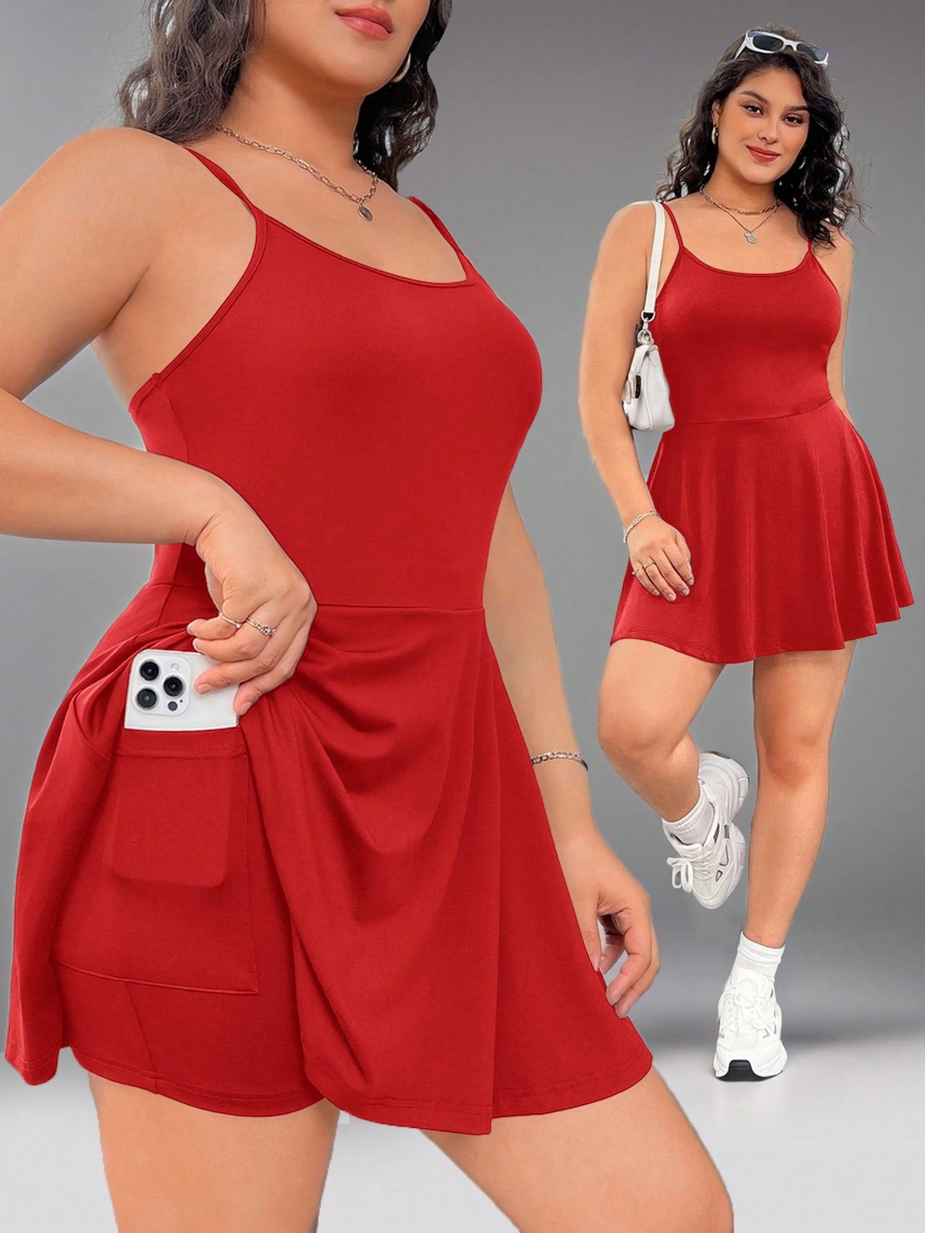 Plus Size Women's Black Sleeveless Jumpsuit For Summer, Autumn, Back-To-School, Campus, Outdoor Sports, Yoga, Casual, Daily Wear, Featuring A-Line Ruffle Hem, High Elasticity, Comfortable Fabric, Solid Color, With Pockets And Anti-Light Design