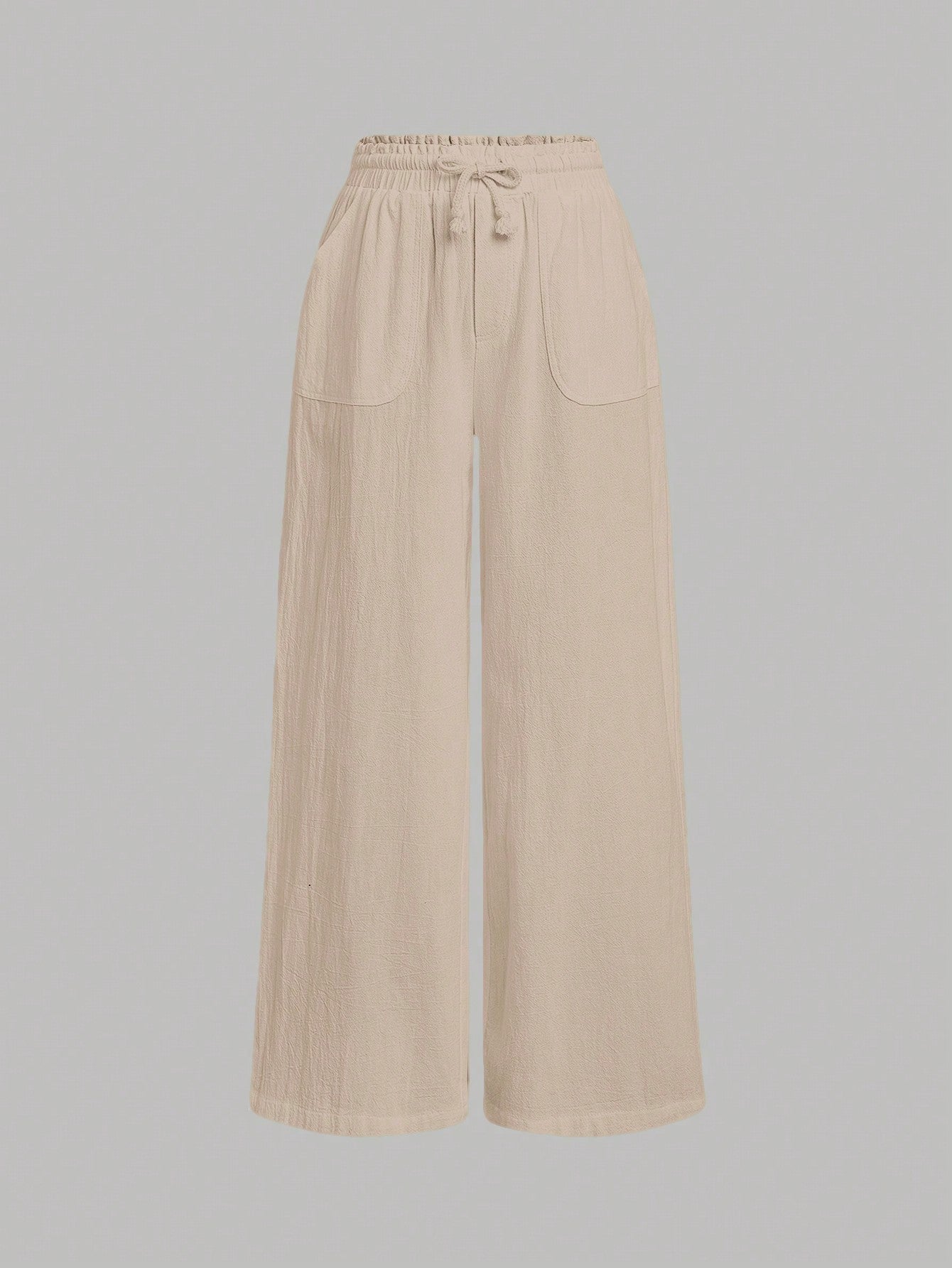 Tween Girl Loose Vintage Solid Color Simple Straight Leg High Waist Pants With Pocket Decoration