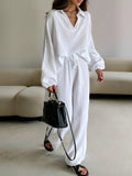 Women's Casual Outdoor Breathable Moisture Wicking Cotton Blend Drawstring Collar Top And Loose Pants Set For Vacation