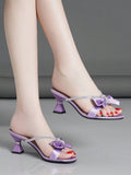 Women's High Heel Sandals With Chunky Heels, Open Toe, Backless Design, Bowknot And Rhinestone Decoration