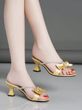 Women's High Heel Sandals With Chunky Heels, Open Toe, Backless, Bowknot And Rhinestone Decoration