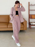 Ladies' Solid Color Suit Jacket And Long Pants Set