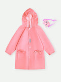 Girls' Pink Long Sleeve Hooded Raincoat