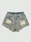Punk Ripped Raw Hem Denim Shorts