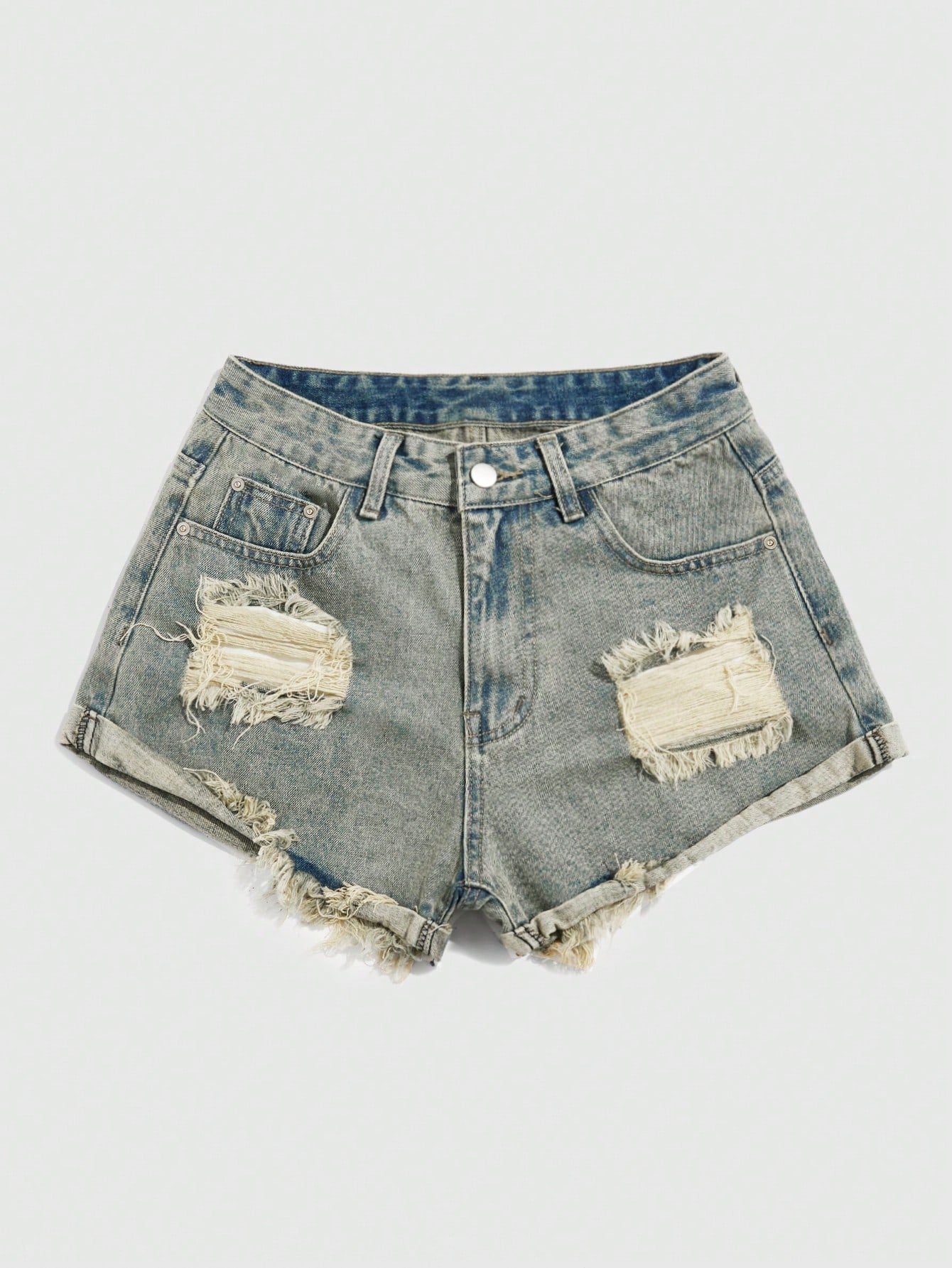 Punk Ripped Raw Hem Denim Shorts