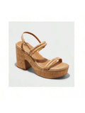 Women's Platform Thick Buckle High Heels 4 Inches Wedge Heel Open Toe Heel