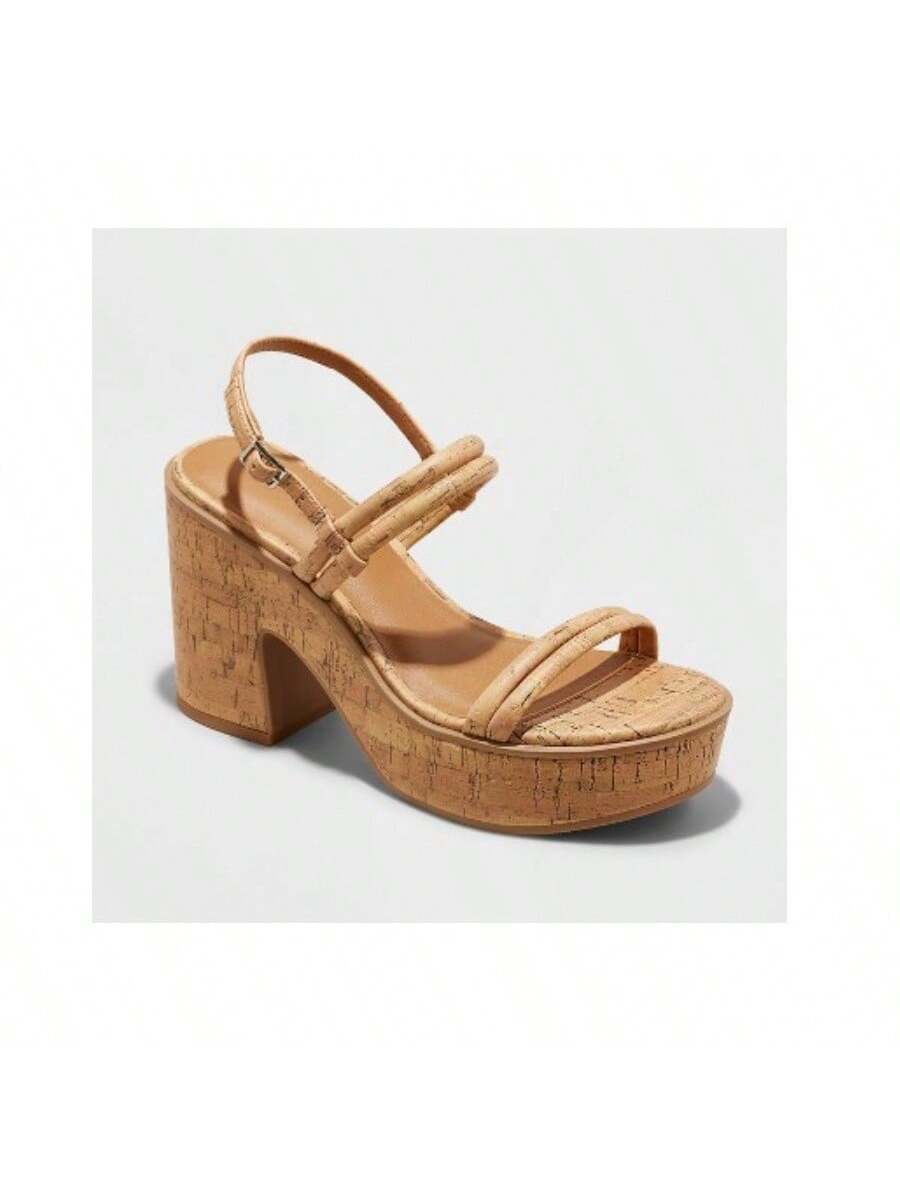 Women's Platform Thick Buckle High Heels 4 Inches Wedge Heel Open Toe Heel