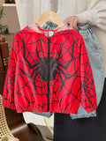1pc Young Boys Leisure Cartoon Spider Pattern Loose And Comfortable Hooded Zipper Jacket