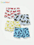 4pcs Young Boys' Cartoon Car & Banana Pattern Knit Comfortable Breathable Boxer Briefs With Elastic Waistband