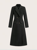 Ladies' Double Breasted Notched Collar Pocketed Long Sleeve Premium Woolen Coat With Designer Feel