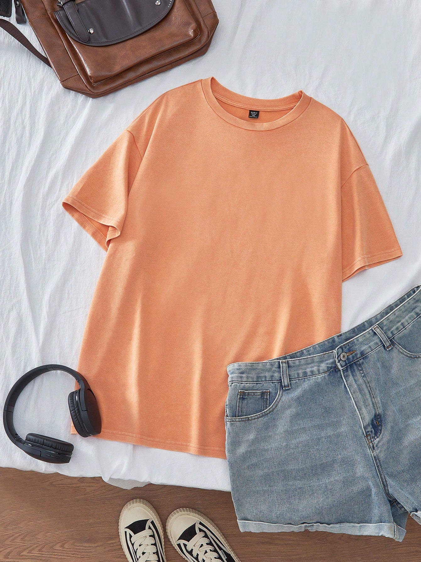 Plus Size Acid Washed Look Vintage Knitted Distressed Loose Fit Short Sleeve T-Shirt