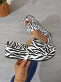 New Fairy Style Thick-Soled Platform Wedge Slippers Women, Zebra Pattern, Fashion Open-Toe Slide Sandals