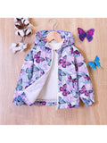 Girls' Thickened Plush Butterfly Pattern Hooded Zip-Up Jacket, Autumn/Winter