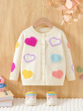 Young Girls' Cardigans Sweet Style Casual Commuting Wind Plush Heart Shaped Long Sleeve Autumn Fashionable Sweater Coat, Suitable For Daily Wear And Outings