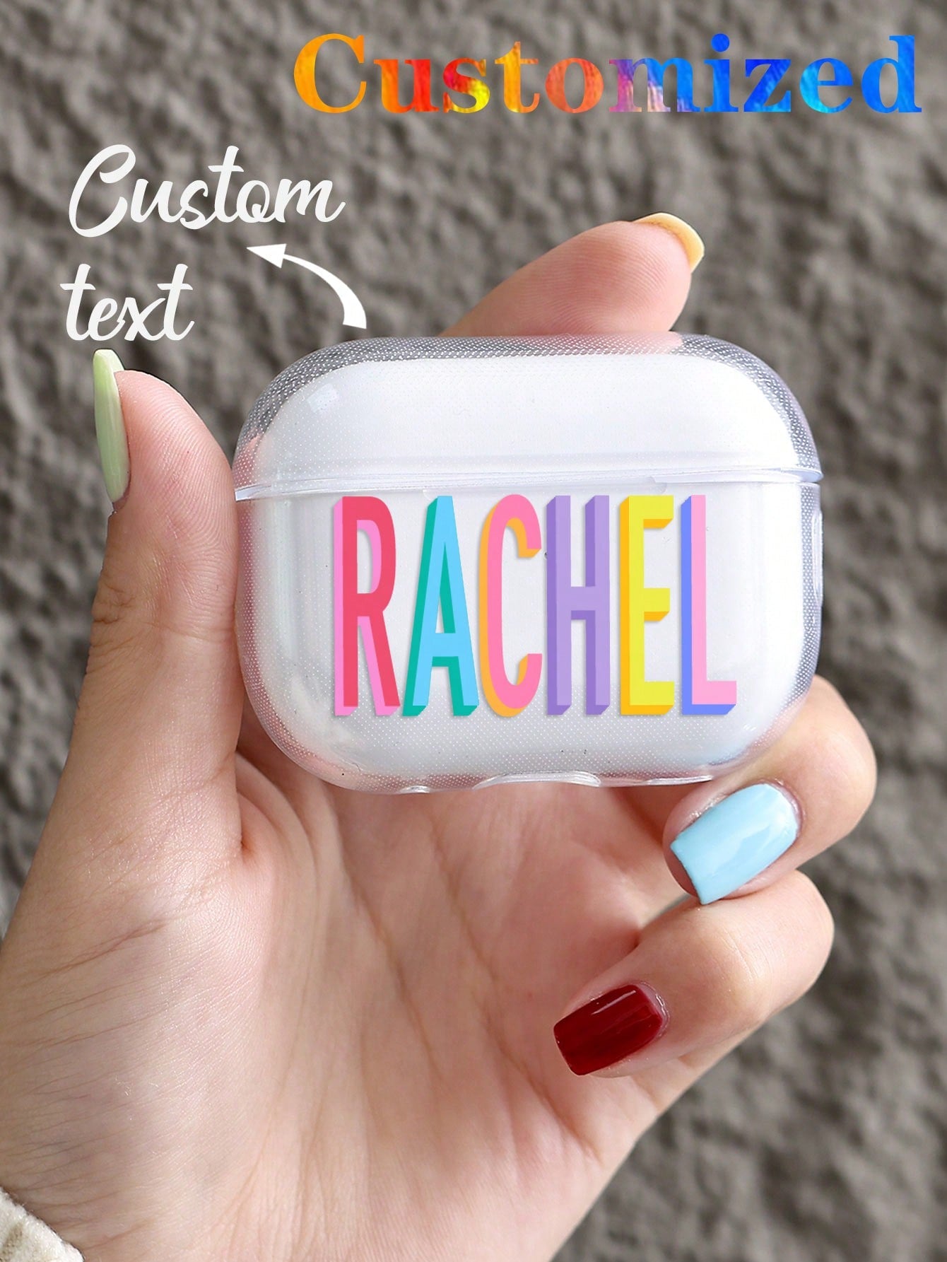 Customized Fashionable Colorful Name/Text IPhone Earphone Protective Case Cover, Compatible With Apple AirPods1/2/3