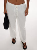 Forever 21 White Drawstring Waist Casual Straight Pants