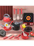 Play House Kitchen Red Color Set  Simulated Induction Cooker Kitchen Ware Pretend Game Girl's Gift