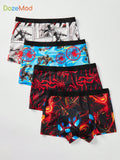 4pcs Spider Patterned Antibacterial Breathable Square Cut Briefs, Comfortable Fit For Tween Boys
