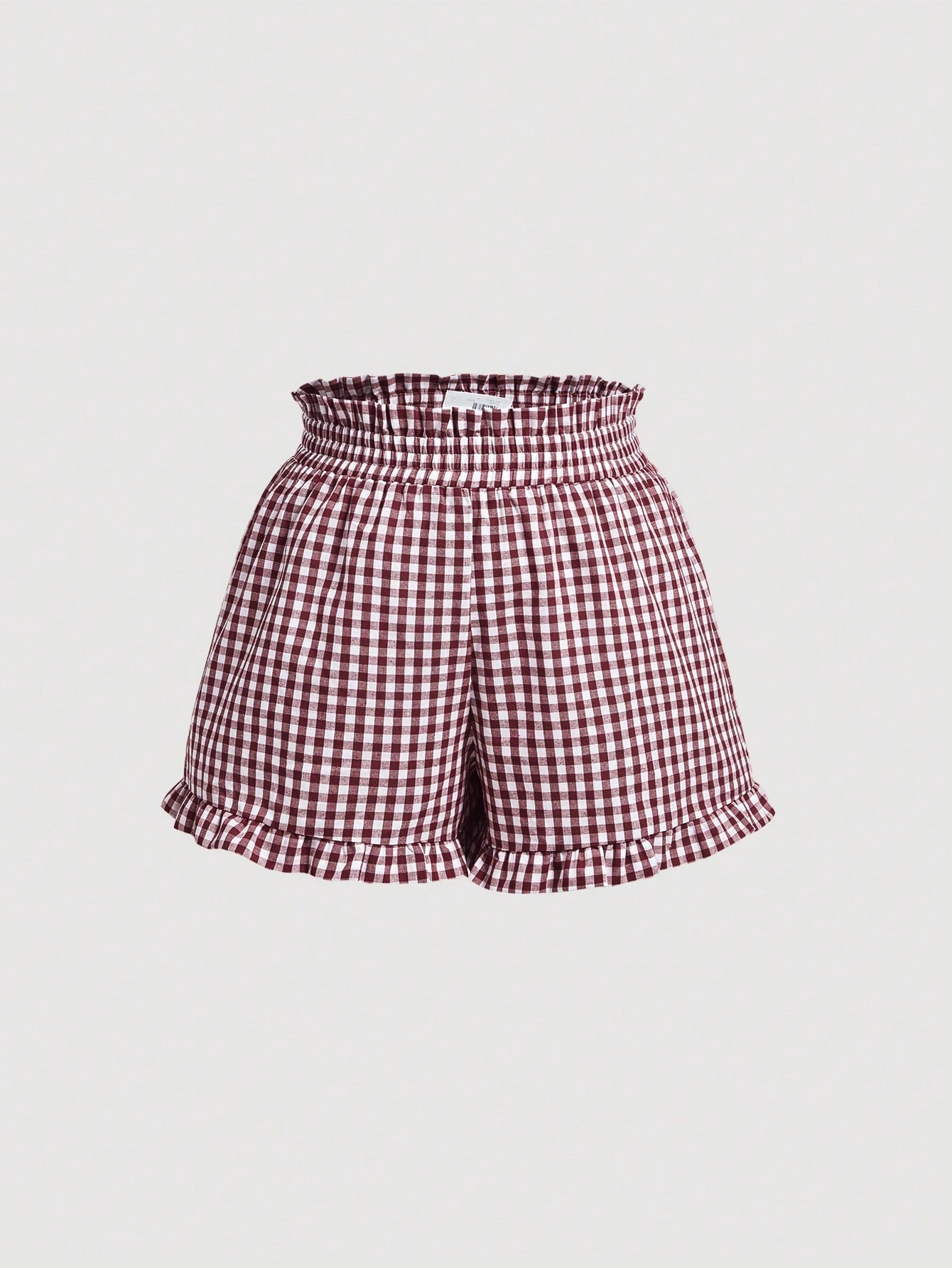 Plus Size Red &amp; White Plaid Ruffled Trimmed Pleated Summer Shorts
