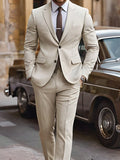 Men's Plus Size Solid Color Simple Daily Wear Long Sleeve Suit Pants Set