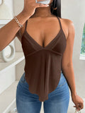 Ladies' Summer Solid Color Asymmetric Hem Backless Strap Tank Top With Tie-Back Design