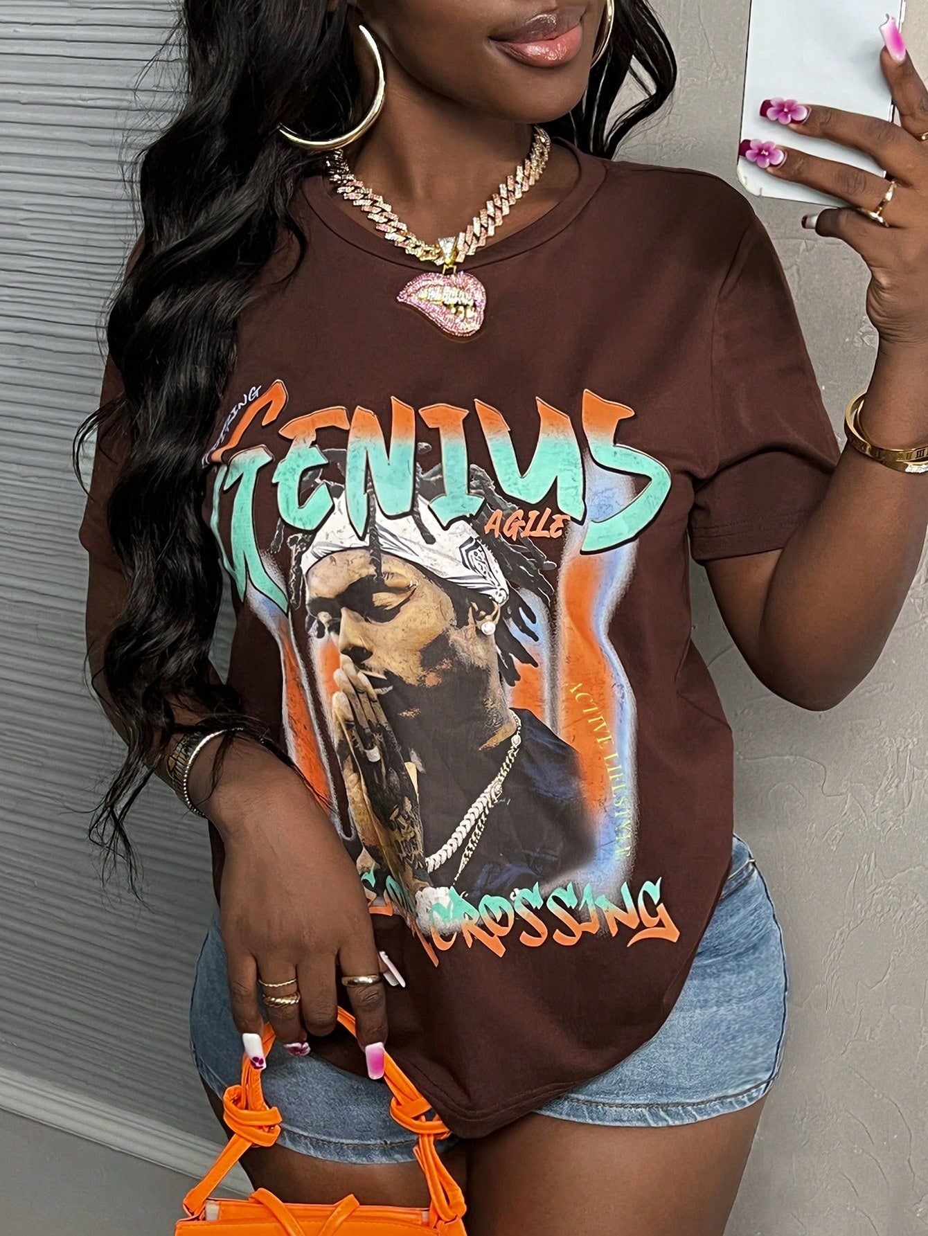 Plus Size Women T-Shirt Simple Vintage Off-Road Pattern Loose Round Neck Short Sleeve Plus Size Tee IFORNIA SUMMER CALIFORNIA Explore 1998 EXPLORE NEW WORLDS Courage EAGLE IS AT YOUR FEET