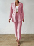Spring/Autumn Casual Solid Color Double-Breasted Suit Jacket And Pants Set