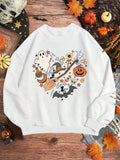Women's Loose Fit Long Sleeve Sweatshirt With Pumpkin Print, Spring And Autumn