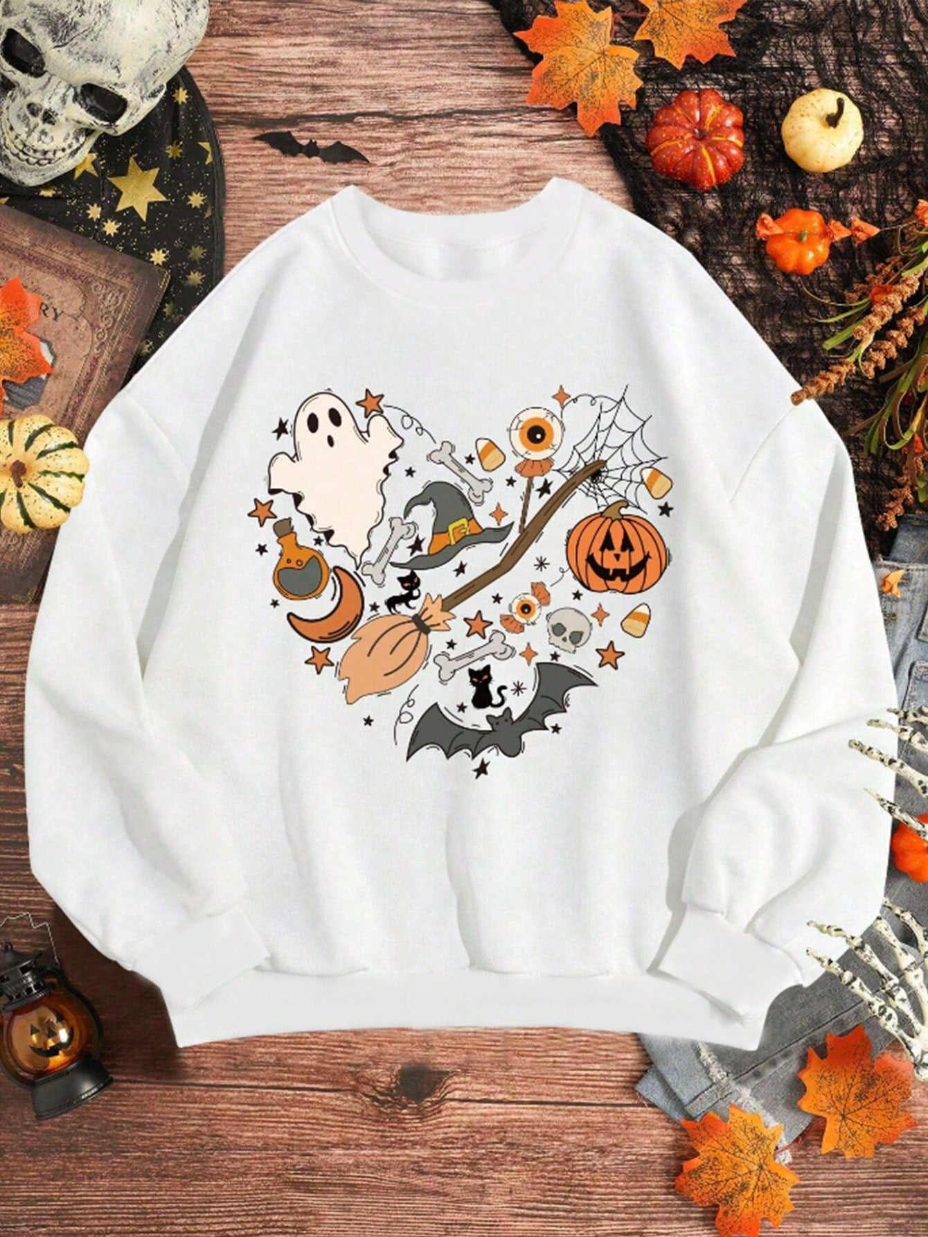 Women's Loose Fit Long Sleeve Sweatshirt With Pumpkin Print, Spring And Autumn