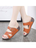 Fashionable Womens Solid Color Sandals With Chic Buckle - Ultra-Soft Sole Platform Slip-Ons For Casual Beach Wear