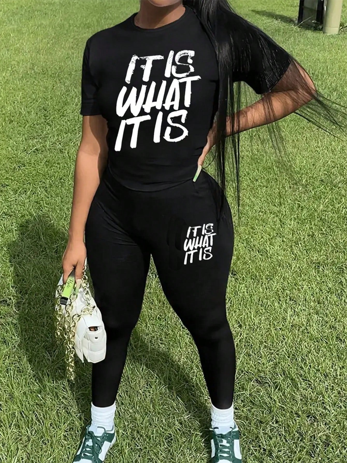 Summer Women Casual Digital Printed Round Neck Short Sleeve T-Shirt And Leggings Set