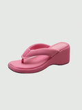 Wedge Platform Thong Pink Sandals For Women, Fashionable European & American Style Beach Flip-Flops